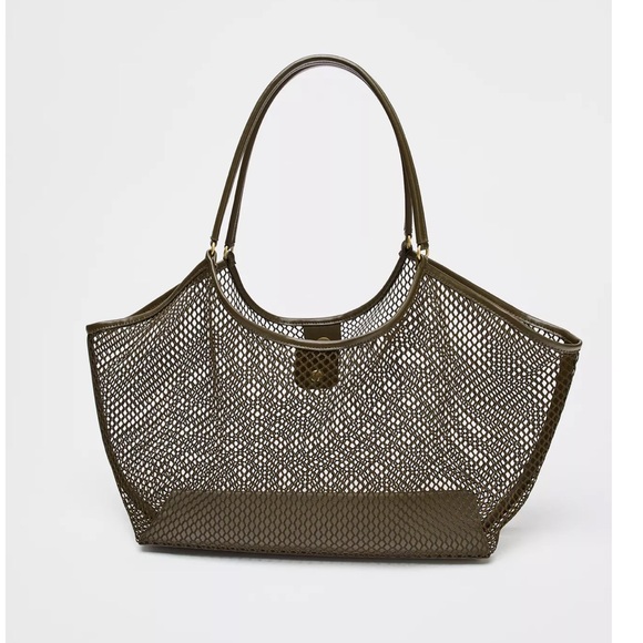 Zara Mesh Shopper Bag Olive Green NWT - Picture 5 of 7